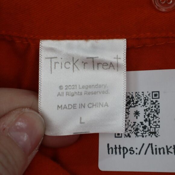 Trick r Treat Shirt Mens L Orange Distressed Button Up Long Sleeve Collared Top - Picture 2 of 16